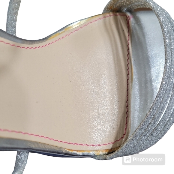 Betsey Johnson Kora Silver Sparkly Strappy Open Toe Zipper Back Heels 8M - Picture 10 of 12